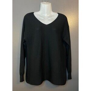 Ella Moss Sweater Womens Medium Black V Neck Textured Knit Pullover Lightweight